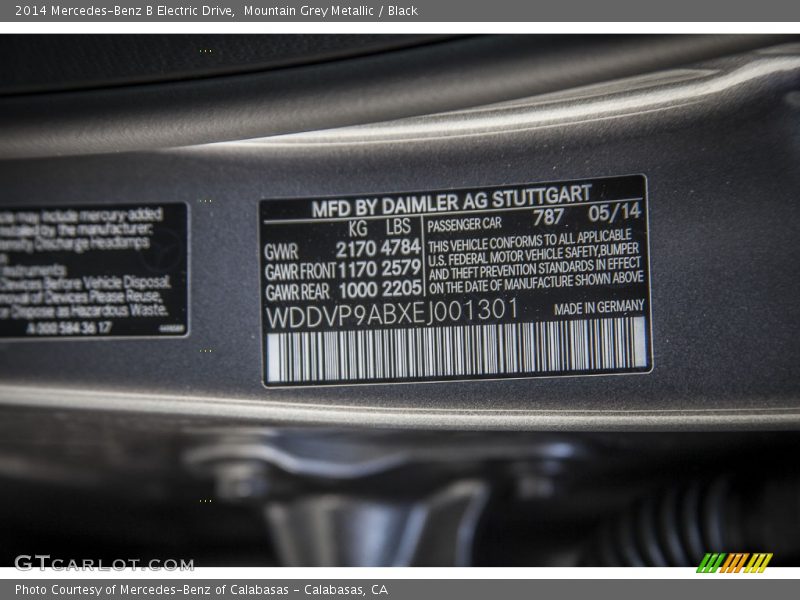 2014 B Electric Drive Mountain Grey Metallic Color Code 787