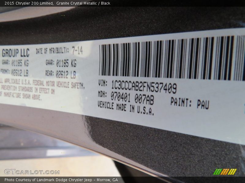 Granite Crystal Metallic / Black 2015 Chrysler 200 Limited