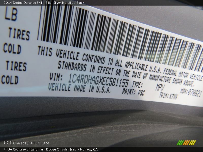Billet Silver Metallic / Black 2014 Dodge Durango SXT
