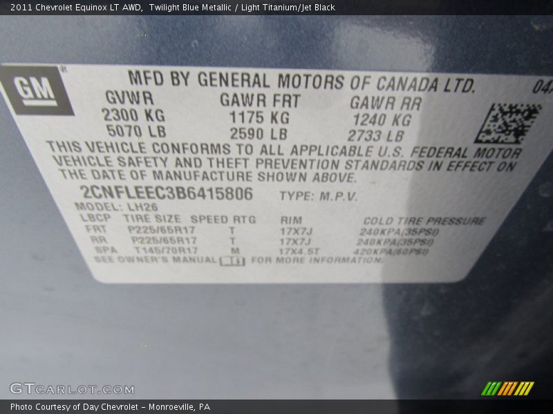 Twilight Blue Metallic / Light Titanium/Jet Black 2011 Chevrolet Equinox LT AWD