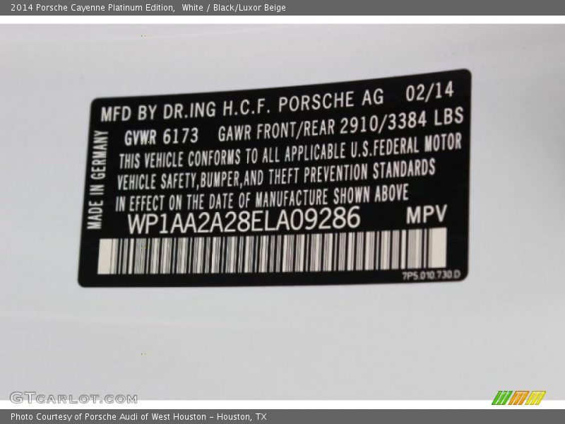 White / Black/Luxor Beige 2014 Porsche Cayenne Platinum Edition