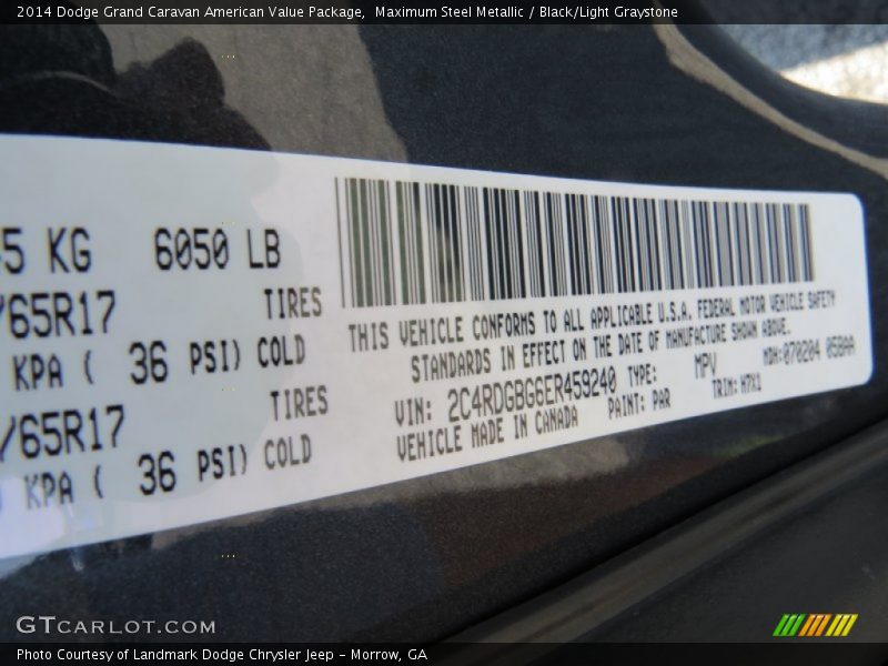 Maximum Steel Metallic / Black/Light Graystone 2014 Dodge Grand Caravan American Value Package