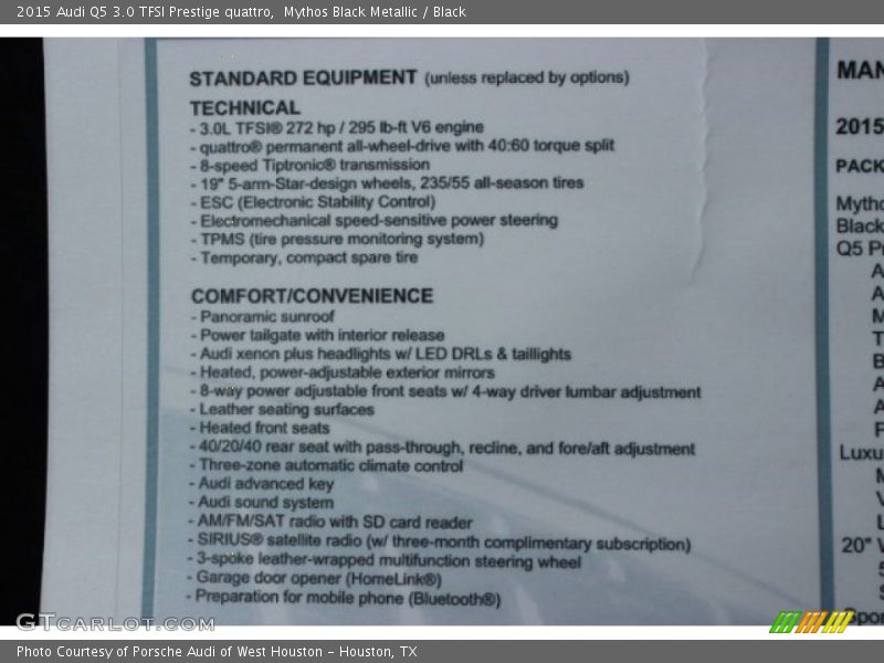  2015 Q5 3.0 TFSI Prestige quattro Window Sticker