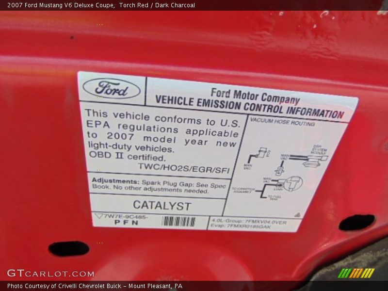 Torch Red / Dark Charcoal 2007 Ford Mustang V6 Deluxe Coupe