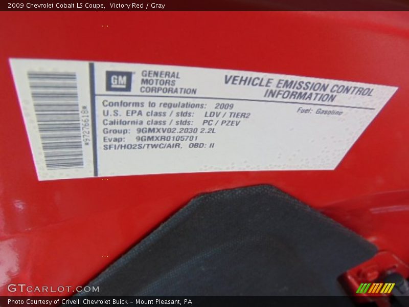 Victory Red / Gray 2009 Chevrolet Cobalt LS Coupe