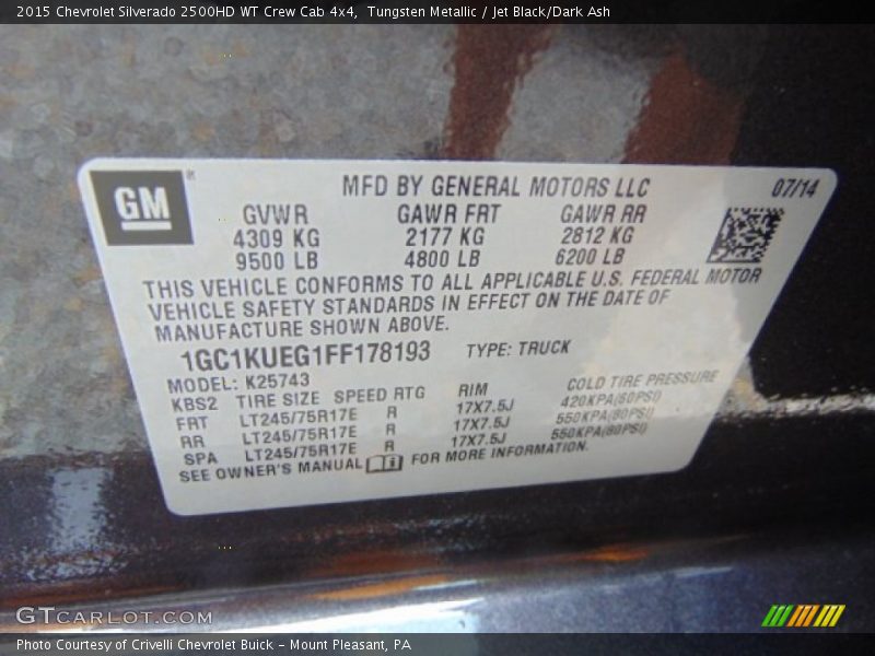 Tungsten Metallic / Jet Black/Dark Ash 2015 Chevrolet Silverado 2500HD WT Crew Cab 4x4