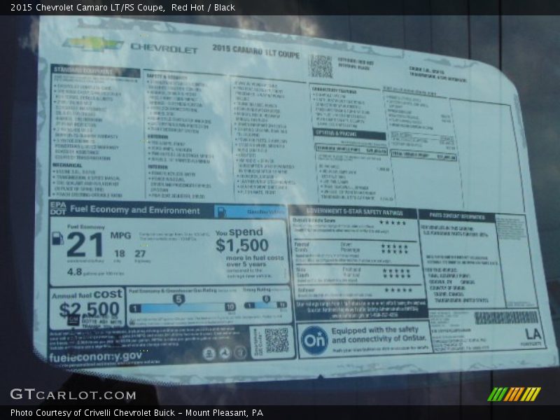  2015 Camaro LT/RS Coupe Window Sticker