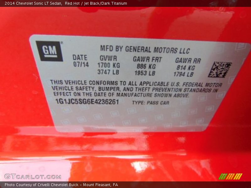 Red Hot / Jet Black/Dark Titanium 2014 Chevrolet Sonic LT Sedan