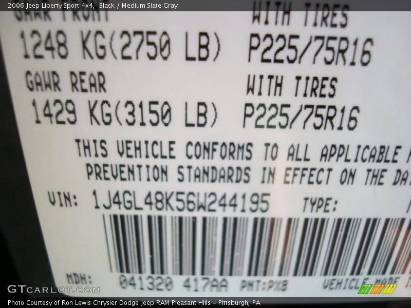 Black / Medium Slate Gray 2006 Jeep Liberty Sport 4x4