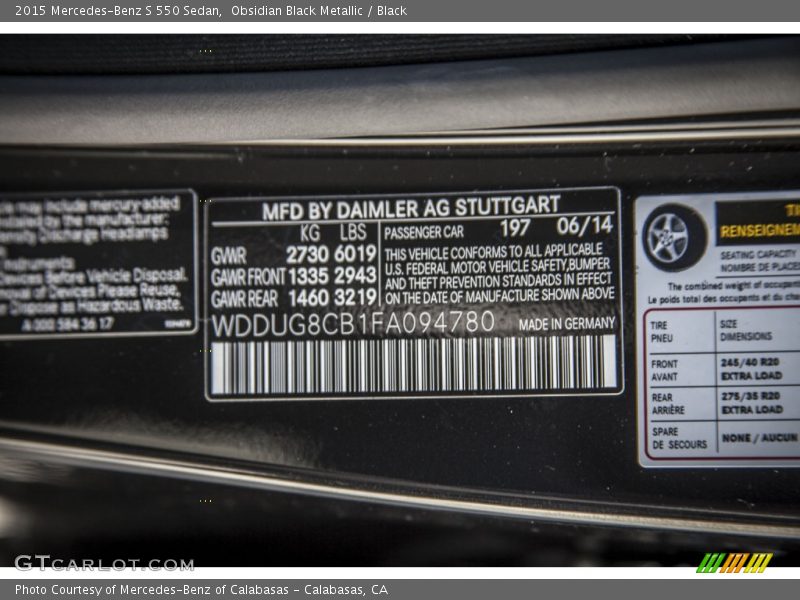 Obsidian Black Metallic / Black 2015 Mercedes-Benz S 550 Sedan