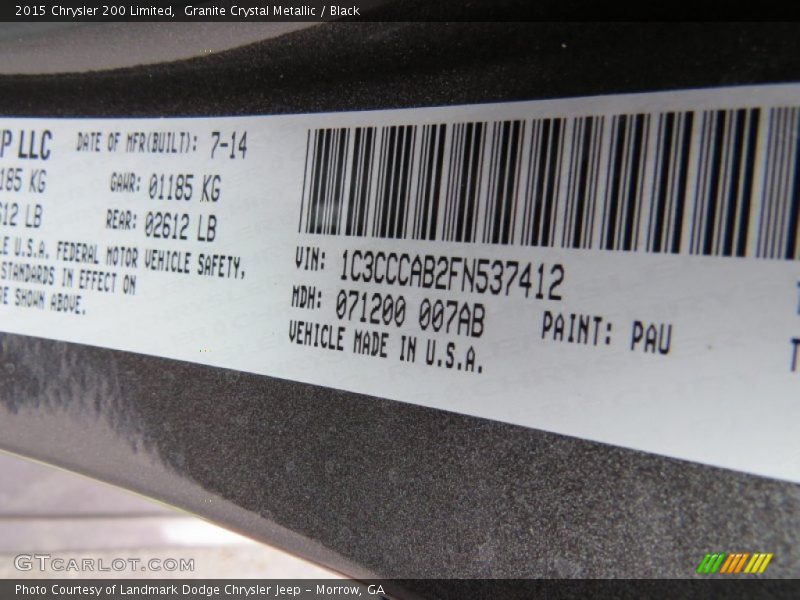 Granite Crystal Metallic / Black 2015 Chrysler 200 Limited