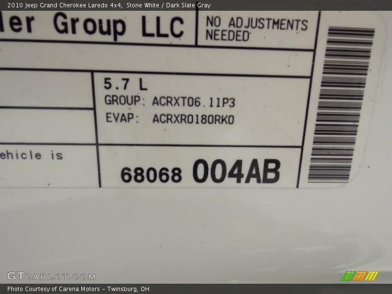 Stone White / Dark Slate Gray 2010 Jeep Grand Cherokee Laredo 4x4