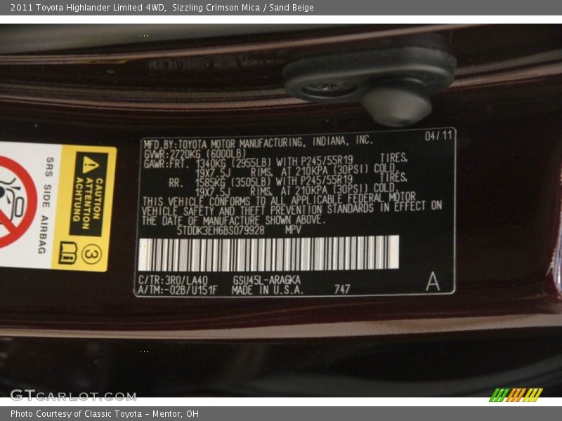 Sizzling Crimson Mica / Sand Beige 2011 Toyota Highlander Limited 4WD