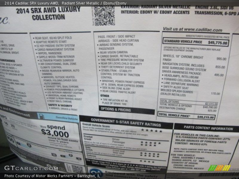 Radiant Silver Metallic / Ebony/Ebony 2014 Cadillac SRX Luxury AWD