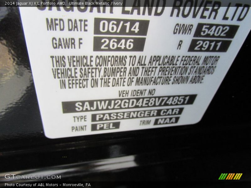 Ultimate Black Metallic / Ivory 2014 Jaguar XJ XJL Portfolio AWD