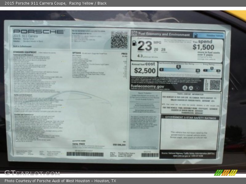  2015 911 Carrera Coupe Window Sticker