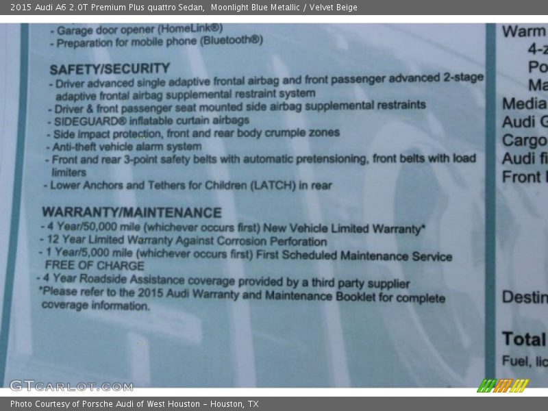 Moonlight Blue Metallic / Velvet Beige 2015 Audi A6 2.0T Premium Plus quattro Sedan