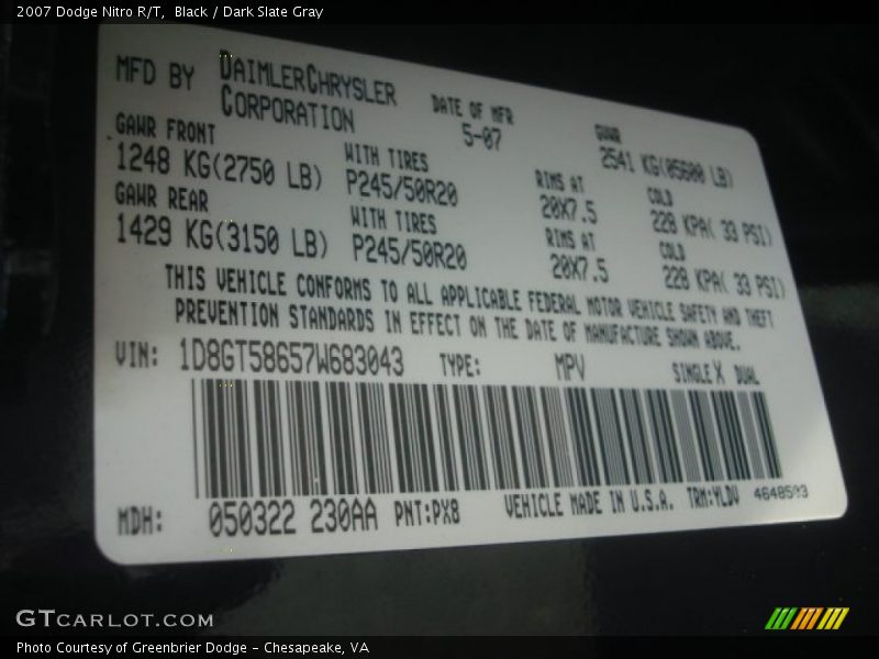 Black / Dark Slate Gray 2007 Dodge Nitro R/T