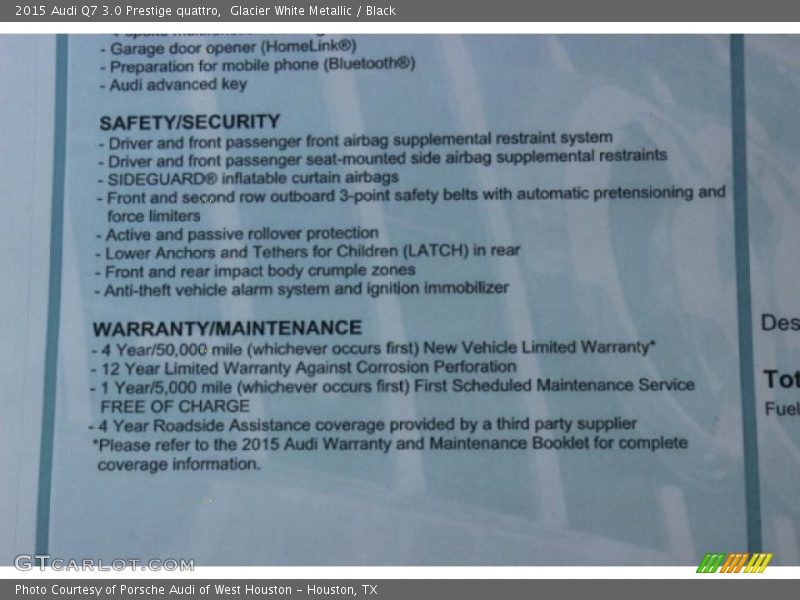 Glacier White Metallic / Black 2015 Audi Q7 3.0 Prestige quattro