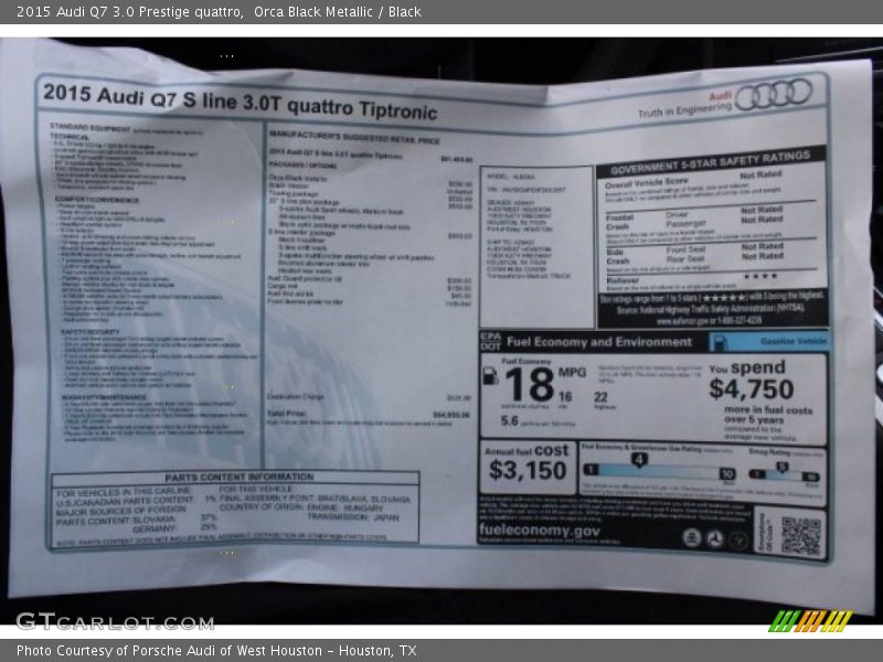 Orca Black Metallic / Black 2015 Audi Q7 3.0 Prestige quattro