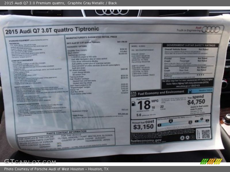 Graphite Gray Metallic / Black 2015 Audi Q7 3.0 Premium quattro