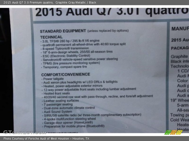 Graphite Gray Metallic / Black 2015 Audi Q7 3.0 Premium quattro