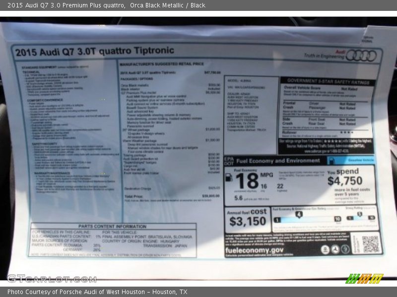  2015 Q7 3.0 Premium Plus quattro Window Sticker