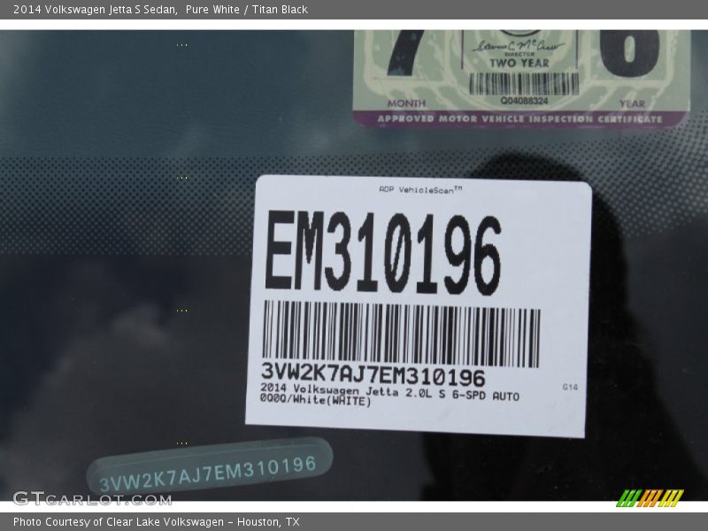 Pure White / Titan Black 2014 Volkswagen Jetta S Sedan