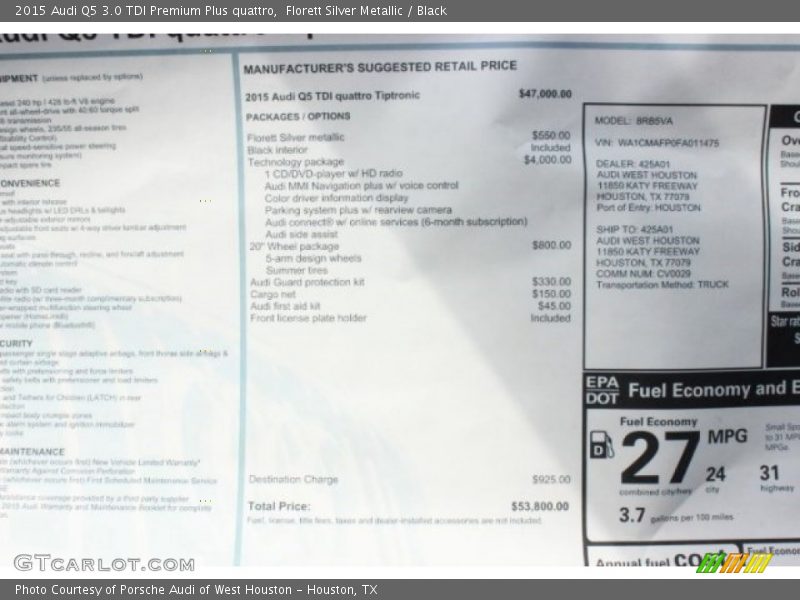 Florett Silver Metallic / Black 2015 Audi Q5 3.0 TDI Premium Plus quattro