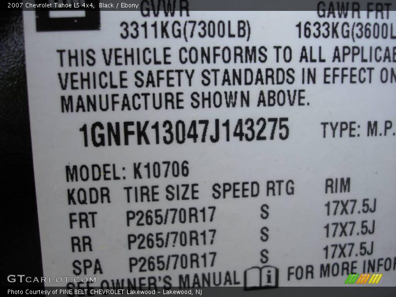 Black / Ebony 2007 Chevrolet Tahoe LS 4x4
