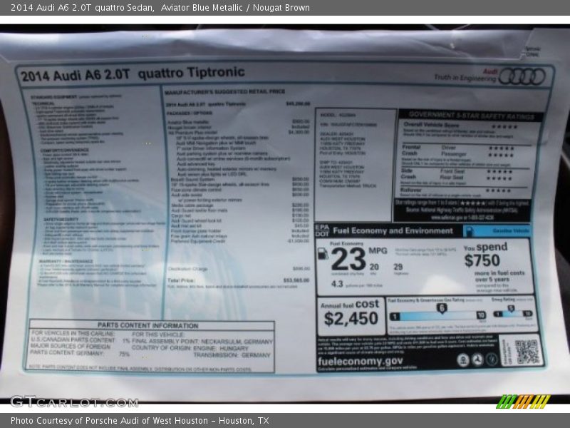 Aviator Blue Metallic / Nougat Brown 2014 Audi A6 2.0T quattro Sedan