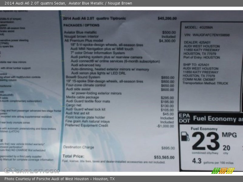 Aviator Blue Metallic / Nougat Brown 2014 Audi A6 2.0T quattro Sedan