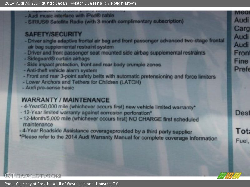 Aviator Blue Metallic / Nougat Brown 2014 Audi A6 2.0T quattro Sedan