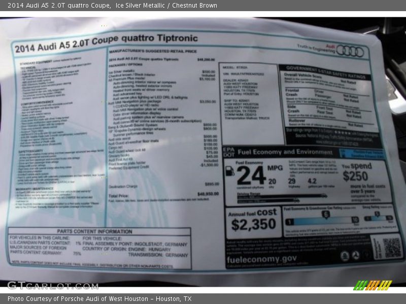 Ice Silver Metallic / Chestnut Brown 2014 Audi A5 2.0T quattro Coupe