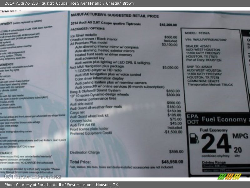 Ice Silver Metallic / Chestnut Brown 2014 Audi A5 2.0T quattro Coupe