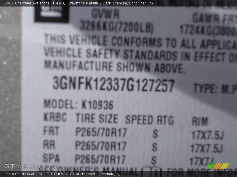 Graystone Metallic / Dark Titanium/Light Titanium 2007 Chevrolet Avalanche LT 4WD