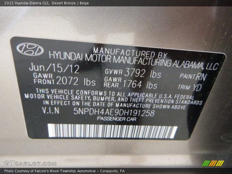 Desert Bronze / Beige 2013 Hyundai Elantra GLS