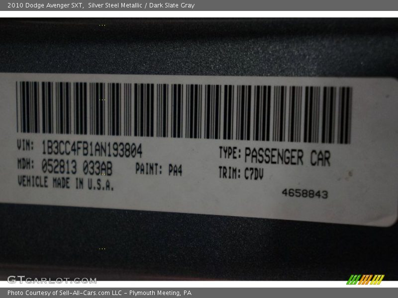 Silver Steel Metallic / Dark Slate Gray 2010 Dodge Avenger SXT