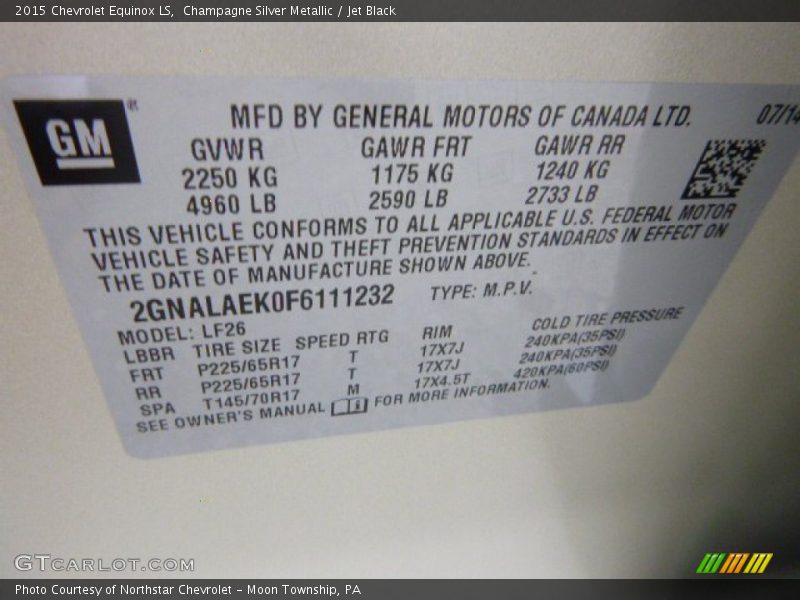 Champagne Silver Metallic / Jet Black 2015 Chevrolet Equinox LS