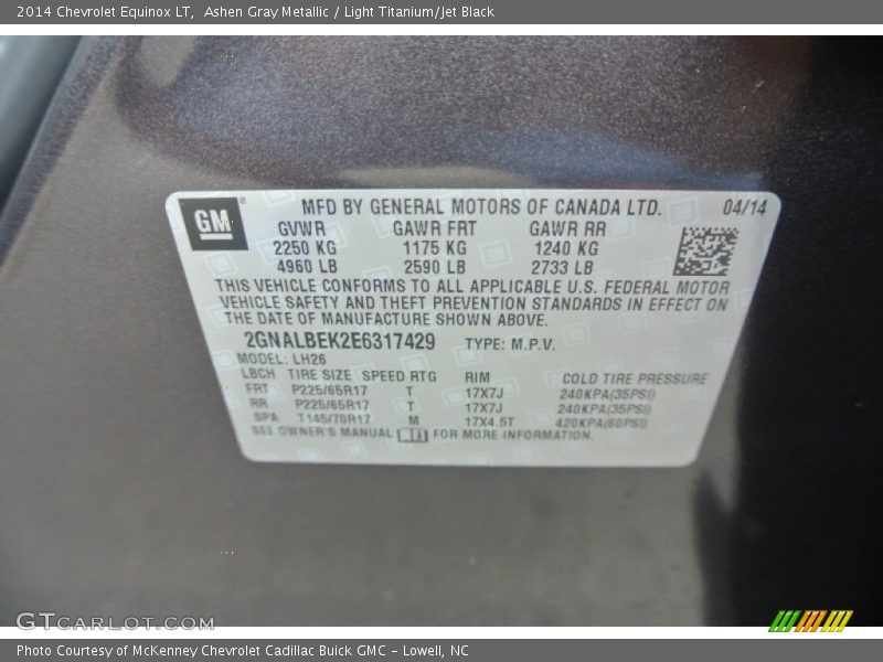 Ashen Gray Metallic / Light Titanium/Jet Black 2014 Chevrolet Equinox LT