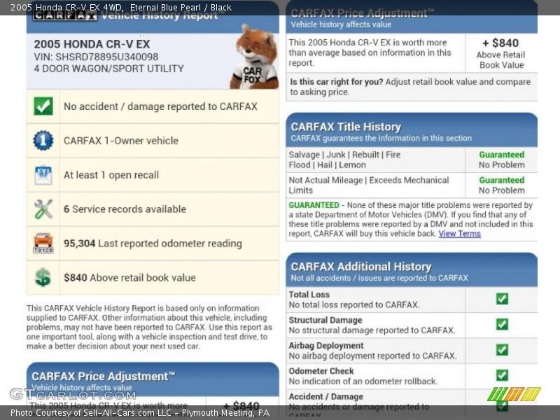 Eternal Blue Pearl / Black 2005 Honda CR-V EX 4WD