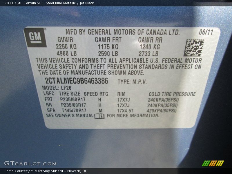Steel Blue Metallic / Jet Black 2011 GMC Terrain SLE