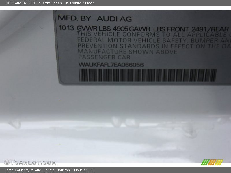 Ibis White / Black 2014 Audi A4 2.0T quattro Sedan