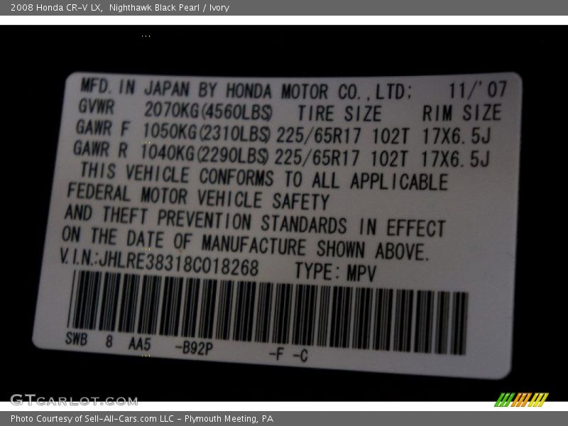 Nighthawk Black Pearl / Ivory 2008 Honda CR-V LX