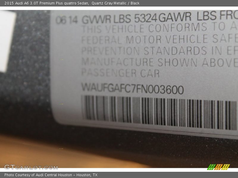 Quartz Gray Metallic / Black 2015 Audi A6 3.0T Premium Plus quattro Sedan