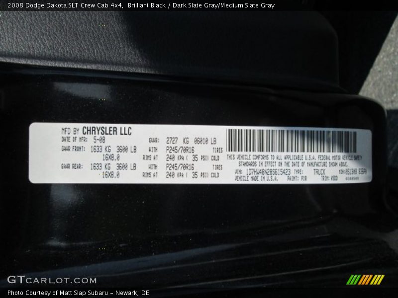 Brilliant Black / Dark Slate Gray/Medium Slate Gray 2008 Dodge Dakota SLT Crew Cab 4x4