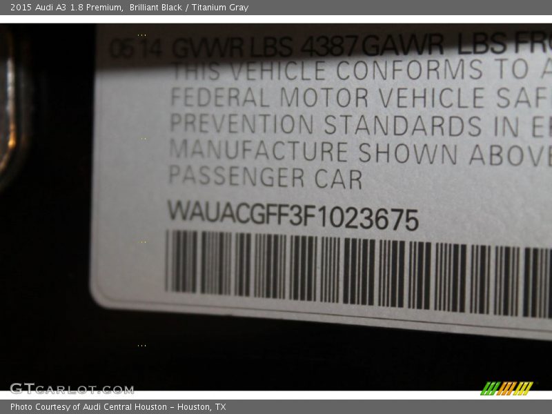 Brilliant Black / Titanium Gray 2015 Audi A3 1.8 Premium