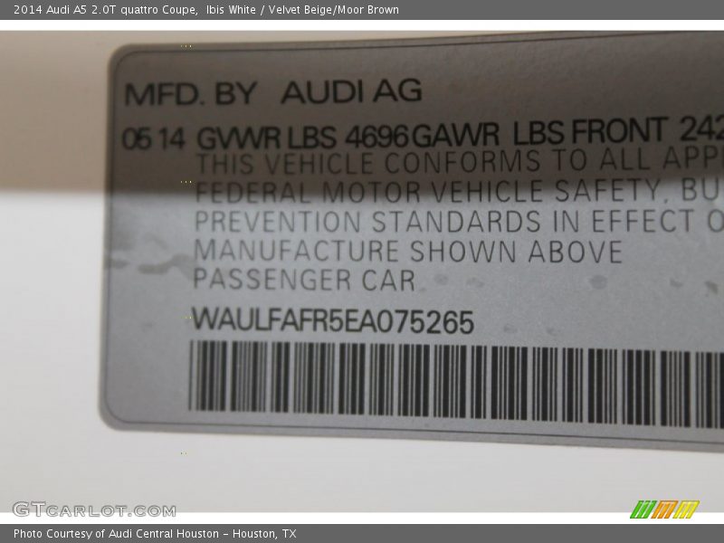 Ibis White / Velvet Beige/Moor Brown 2014 Audi A5 2.0T quattro Coupe