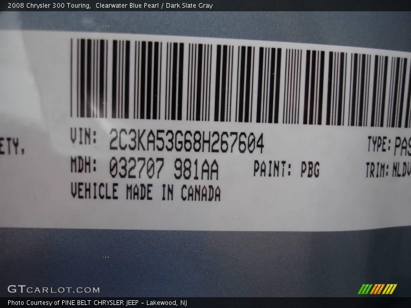 Clearwater Blue Pearl / Dark Slate Gray 2008 Chrysler 300 Touring