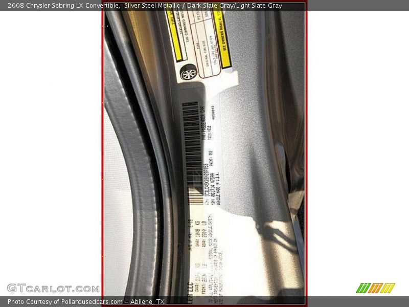 Silver Steel Metallic / Dark Slate Gray/Light Slate Gray 2008 Chrysler Sebring LX Convertible